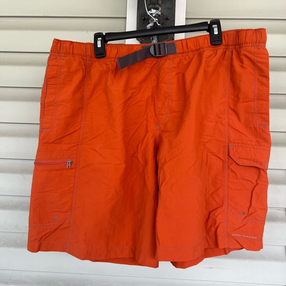 Columbia Palmerston Peak Water Shorts Orange Belted OmniShade UPF 50 Mens Sz XL